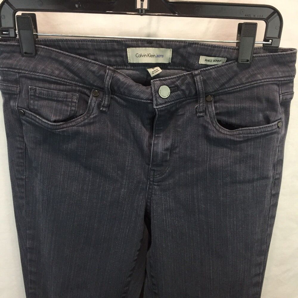 Calvin Klein Women's Ankle Skinny Jeans Gray Pinstripe Size 6 I11